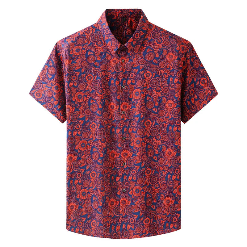 RNSHANGER Summer Men's Shirts Oversize 6XL 7XL 8XL 10XL Plus Size Pattern Print Fashion Casual Loose Male Office Red Shirts