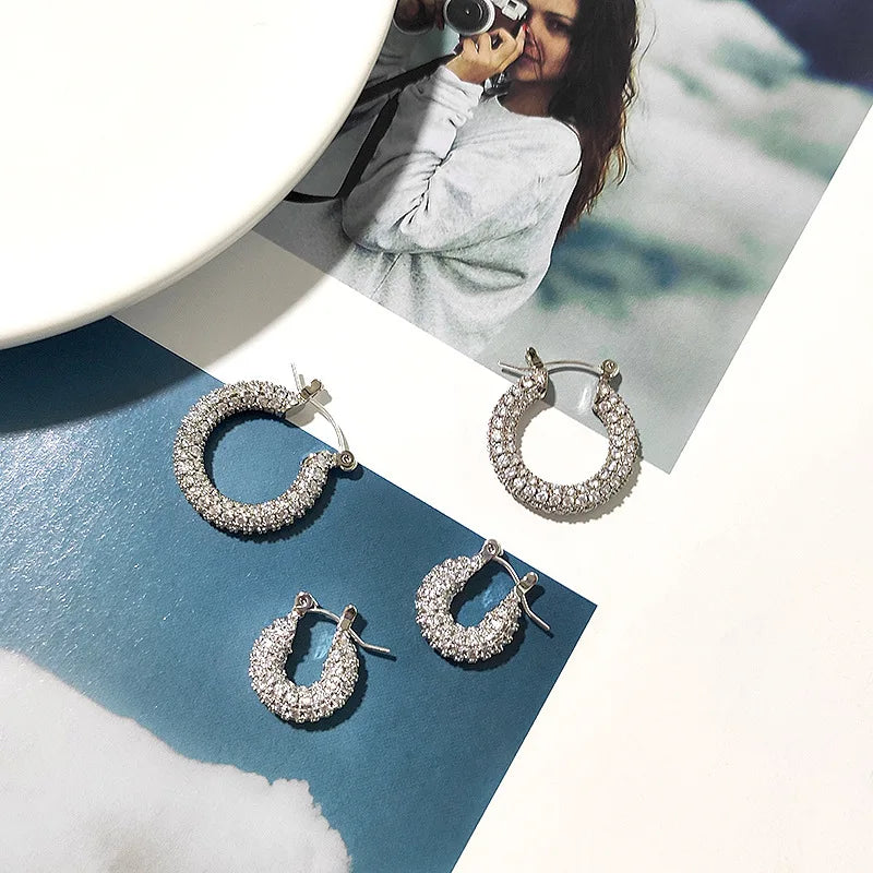 SSeeSY Custom Copper Brass Chunky Zircon Hoop Diamond Rhinestone Zirconia Crystal Fashion Jewelry Earrings Luxury for Women