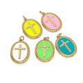 JS1578 18K Gold Plated Brass Metal Enamel Colorful Cross Oval Shape Charms Pendant