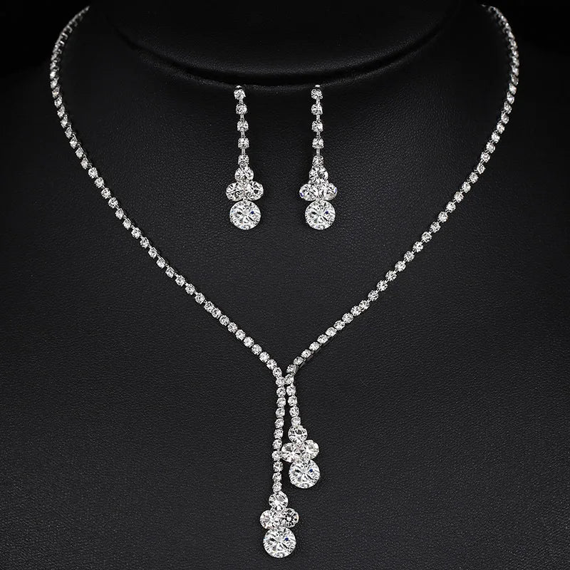 Minimalist Tennis Drop Jewelry Set Rhinestone Necklace Earrings Jewelry Set Bridal Wedding Jewelry Sets