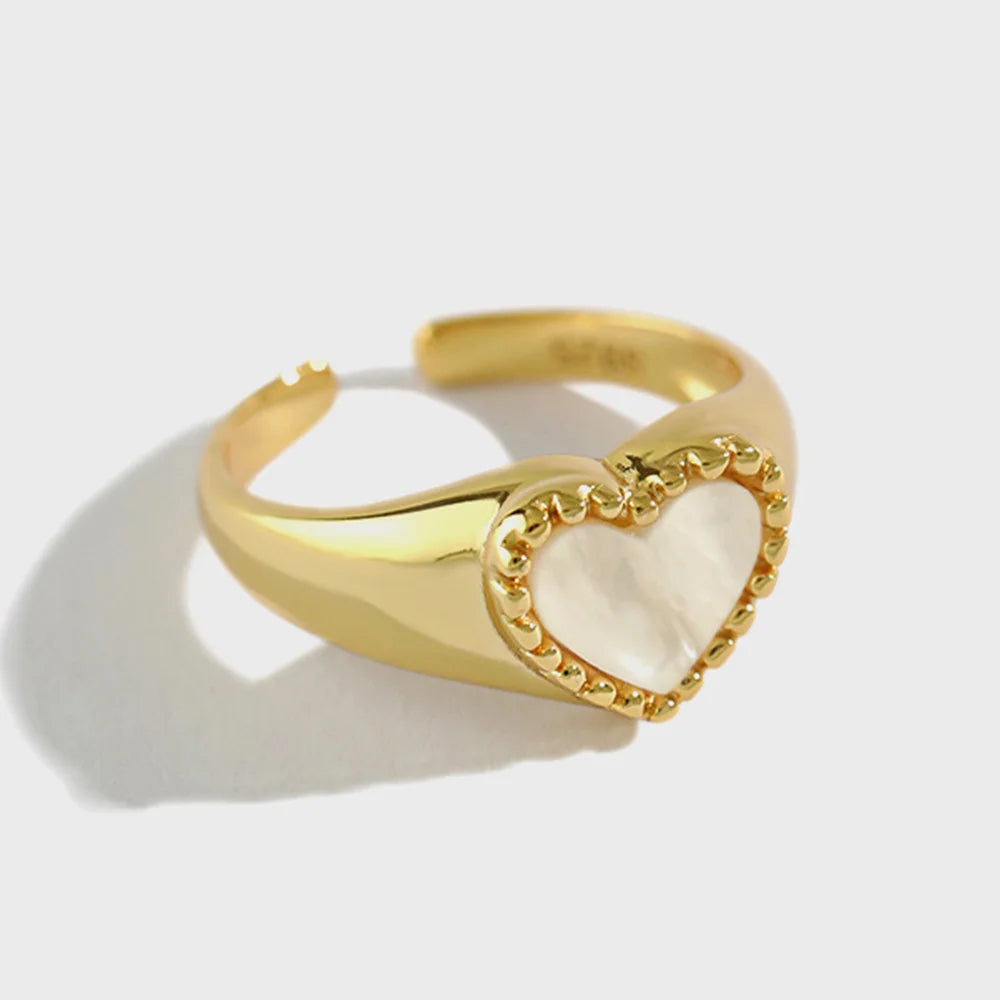 Merryshine Wedding 925 Sterling Silver Gold Filled Plated Shell Romantic Simple Open Love Heart Shape Ring for Women