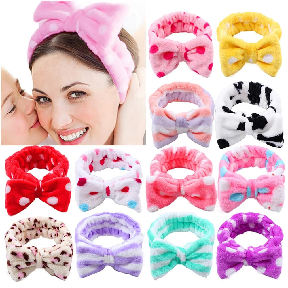 CHENGHE Custom LOGO Bowknot Ear Hair Band Sweet Microfiber Hair Wrap Facial Headband Wash Makeup Headband for Women Girls