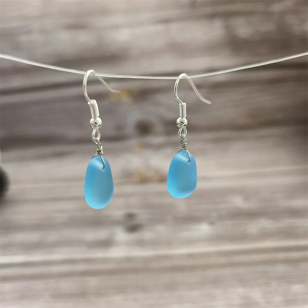 Zooying SeaGlass Earrings Sterling Silver SeaGlass Jewelry Cultured Beach Glass Drop Earrings