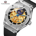 Forsining Brand New Design Popular OEM Watch Skeleton Tourbillon Rubber Band Moon Phase  Automatic Mechanical Watches for Men