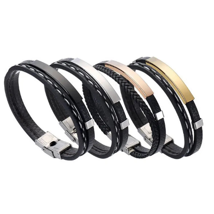 Boys and Girls Gift Couple Stainless Steel Bracelet Adjustable Leather Cord Retro Bracelet