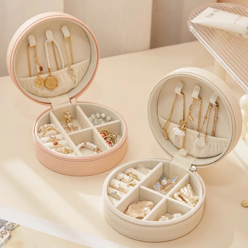 Custom Logo Small Round  Ring Earring Travel Jewellery Joyero Storage Organizer Jewelry Box