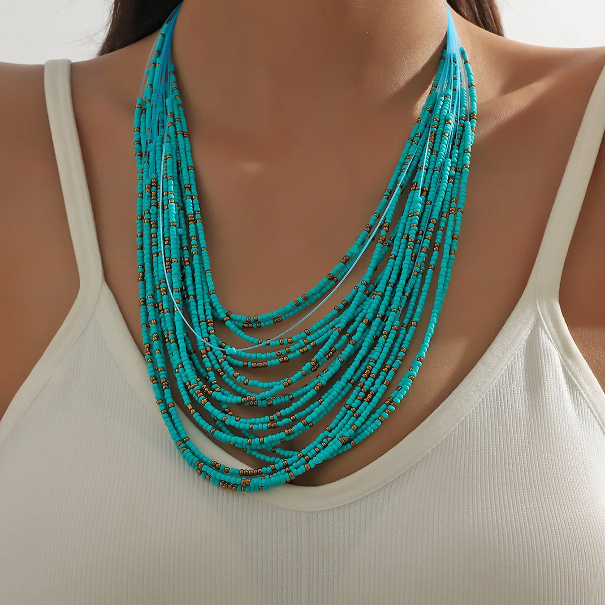 2024 Fashion Jewelry Wholesale Bohemian Fashion Sexy Beaded Sweater Chain Handmade Seed Beads Layered Necklaces