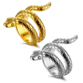 Hot Sale Antique Dainty Stainless Steel Snake Gold Plated Gothic Vintage Snake Ring Titanium Open Adjustable Ring