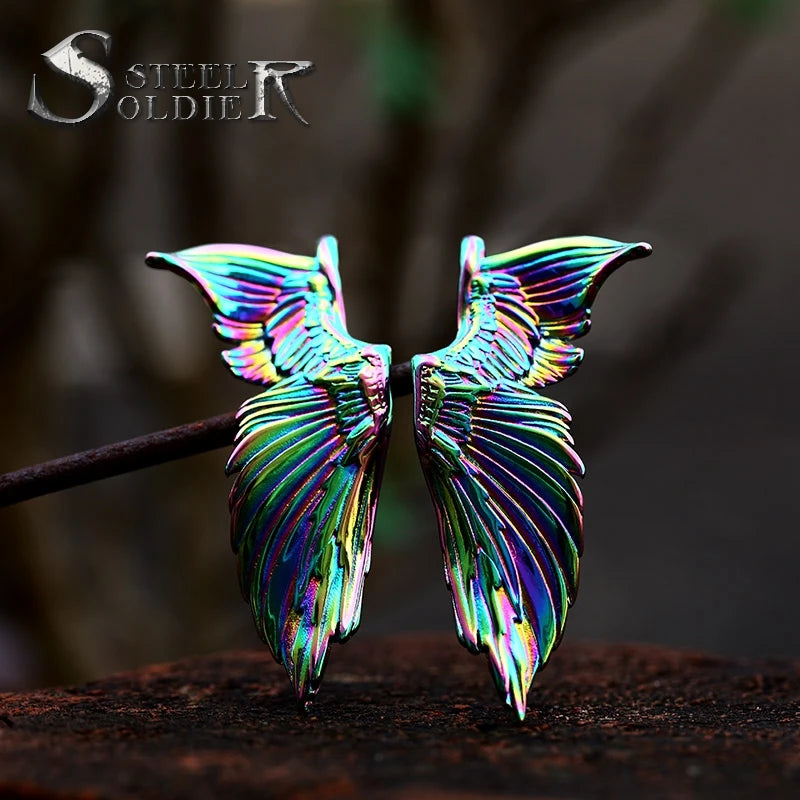 SS8-1104P Steel Soldier Stainless Steel Electroplated Colorful Wing Necklace Accessories Retro Personality Angel Wings