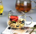 Heat-Resistant Borosilicate Glass Breakfast Oat Milk Juice Cup Coffee Mug with Golden Rim 300ml/10oz BPA Free