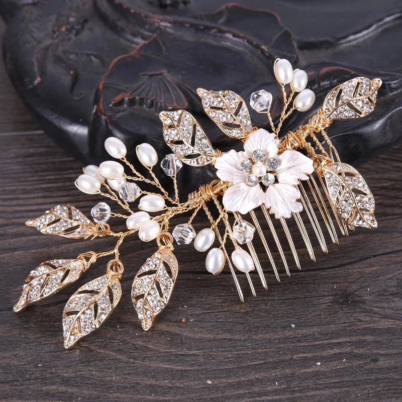 Golden Metal Crystal Pearl Hair Combs Headpiece Bridal Fashionable Wedding Hair Accessories