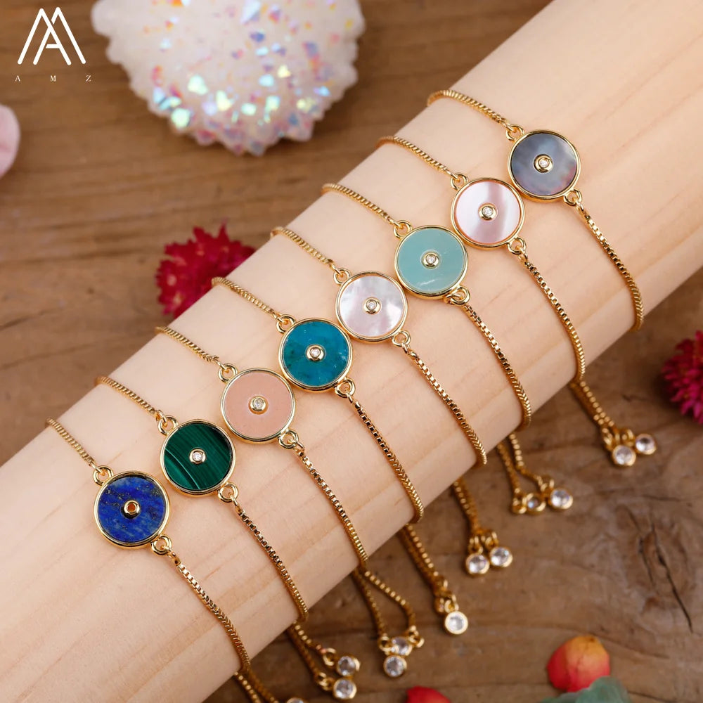 Wholesale Natural Gemstone Beaded Bracelets for Women Classic Fashion Jewelry with Charm Connector for Wedding or Gift