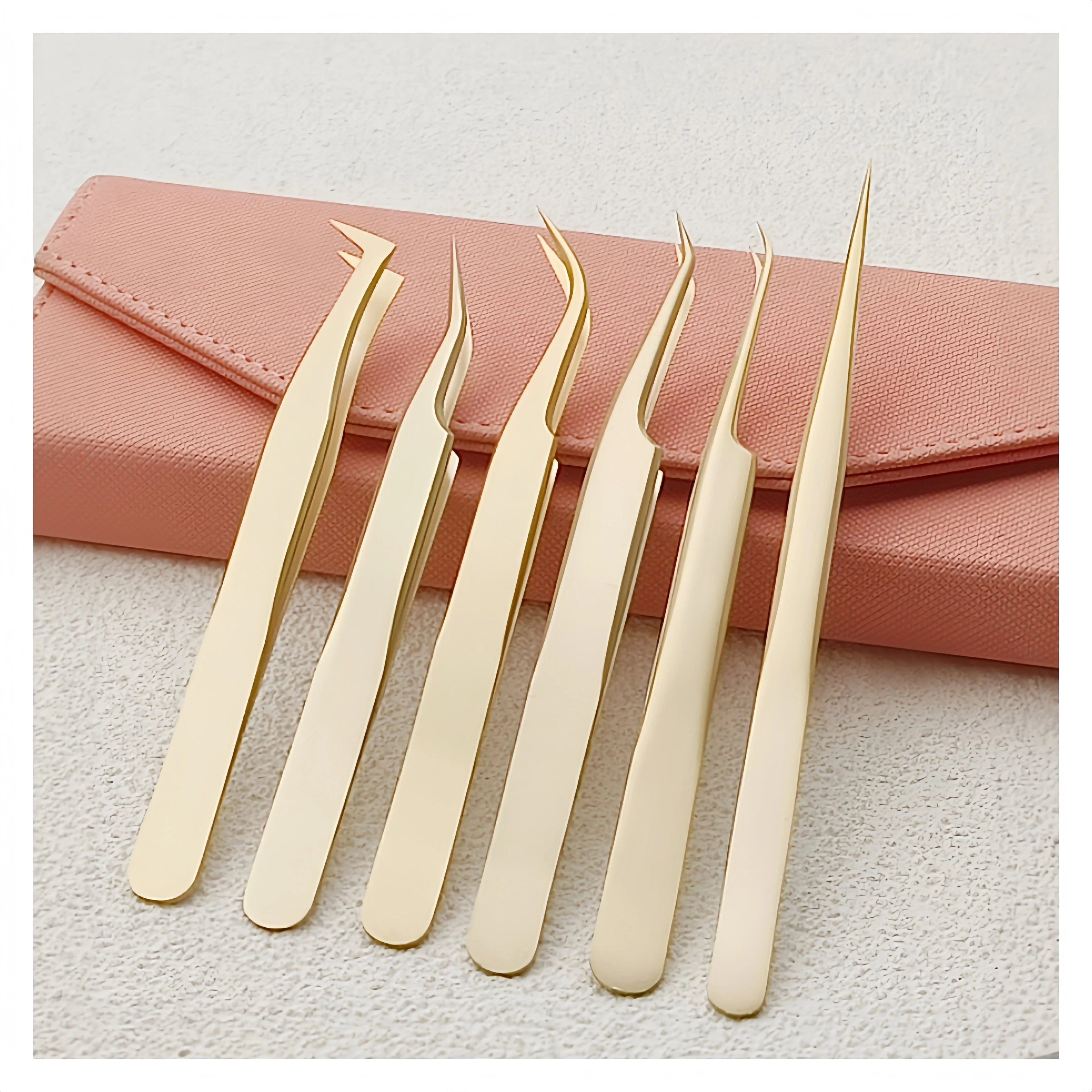 Wholesale Quality Custom logo Stainless Steel Makeup Tools Non slip Slanted Tip Lash Eyelash Tweezers
