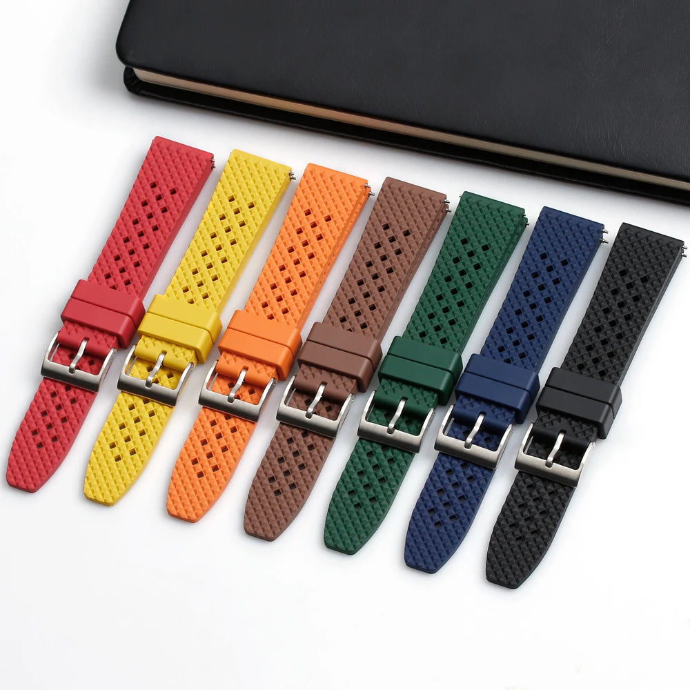 Breathable Hollow Fluorine Rubber Watch Strap 18mm 20mm 22mm 24mm Quick Release FKM Watchband Watch Bands