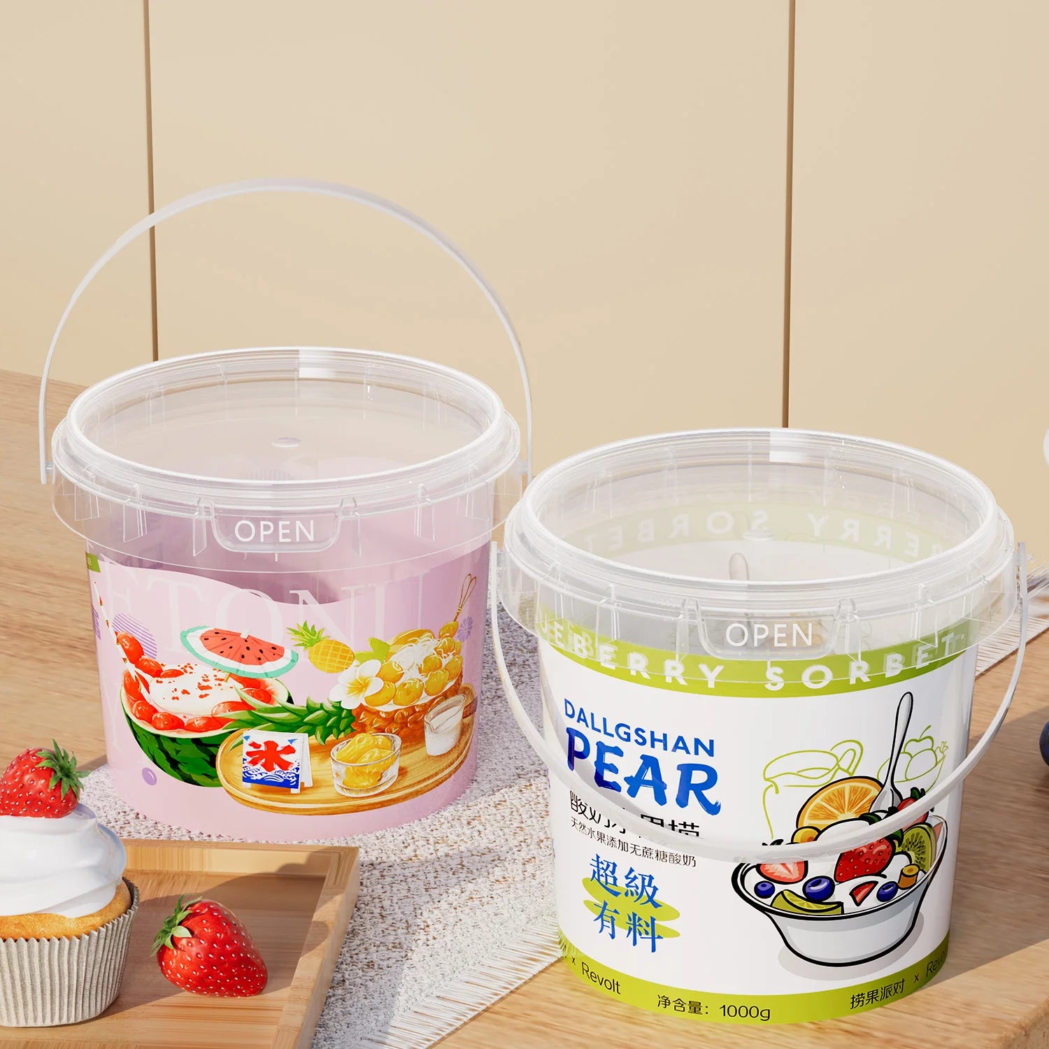 Wholesale Airtight Plastic Bucket round Empty with Handles Recyclable Food Packaging Bucket