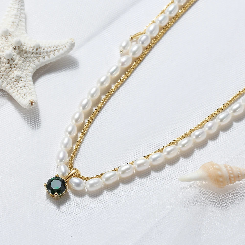 Jiangyuan Gold Plated Layered Natural Pearl Necklaces for Women 925 Sterling Silver Fine Jewelry Necklaces Wholesale