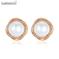 LUOTEEMI Circle Tiny CZ Pearl Stud Earrings Cute Korean Trendy Earring Stud for Girls and Women