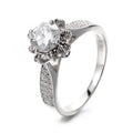 Romantic Women's Rhodium-Plated 925 Sterling Silver Crown Flower & Brilliant Moissanite Diamond Cluster Ring High Quality