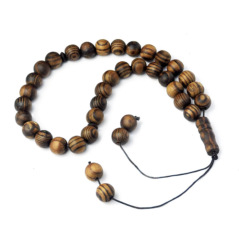 33 Muslim Prayer Beads Made of Pine Wood 12mm Round Bead Bracelet Arabic Prayer Counting Misbaha Ramadan Jewelry Wholesale