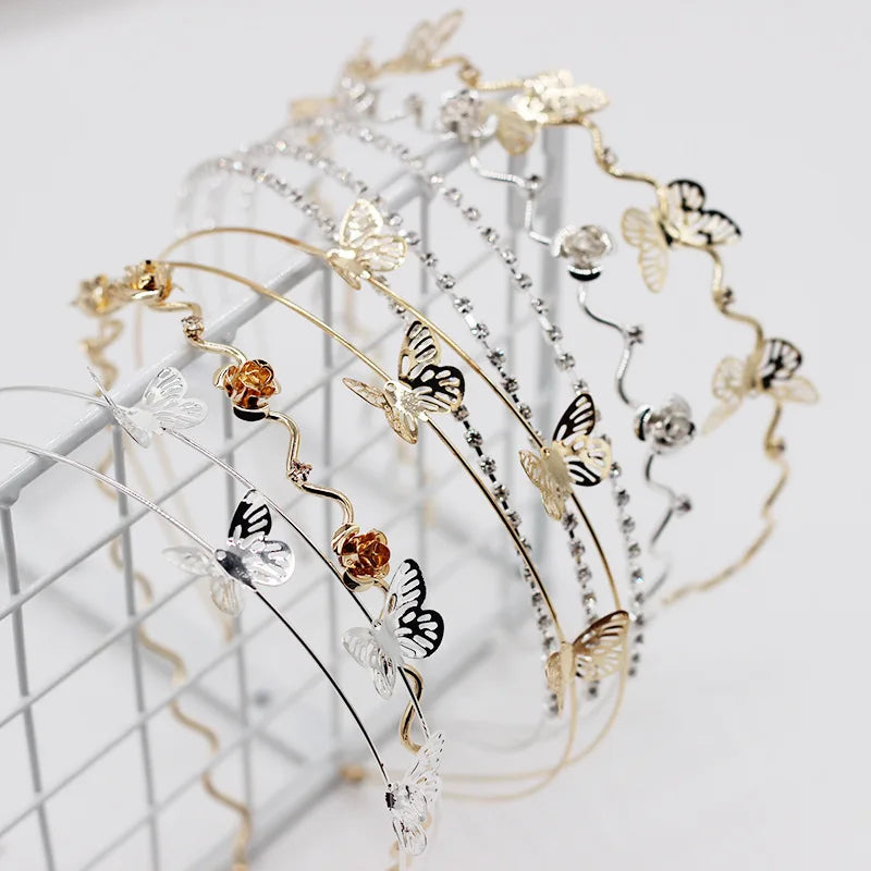 HOVANCI Hot Selling Crystal Butterfly Hair Accessories Simple Double Layers Hollow Butterfly Hair Hoop
