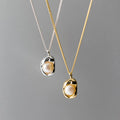 925 Sterling Silver Geometric Pendant with Natural Freshwater Pearl Gold Plated Necklaces Fashion Women Jewelry Necklace