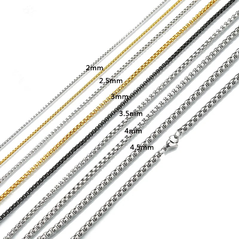 ODM 2MM 2.5MM 3MM 40-70CM Gold Silver Stainless Steel Long Necklaces Round Box Chains Necklace for Women Men Jewelry