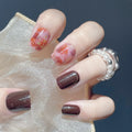 Wholesale Temooi 24Pcs ABS False Nails Elegant Glitter Marbling Design Short Square & Round French Press on Nails with Nail Glue