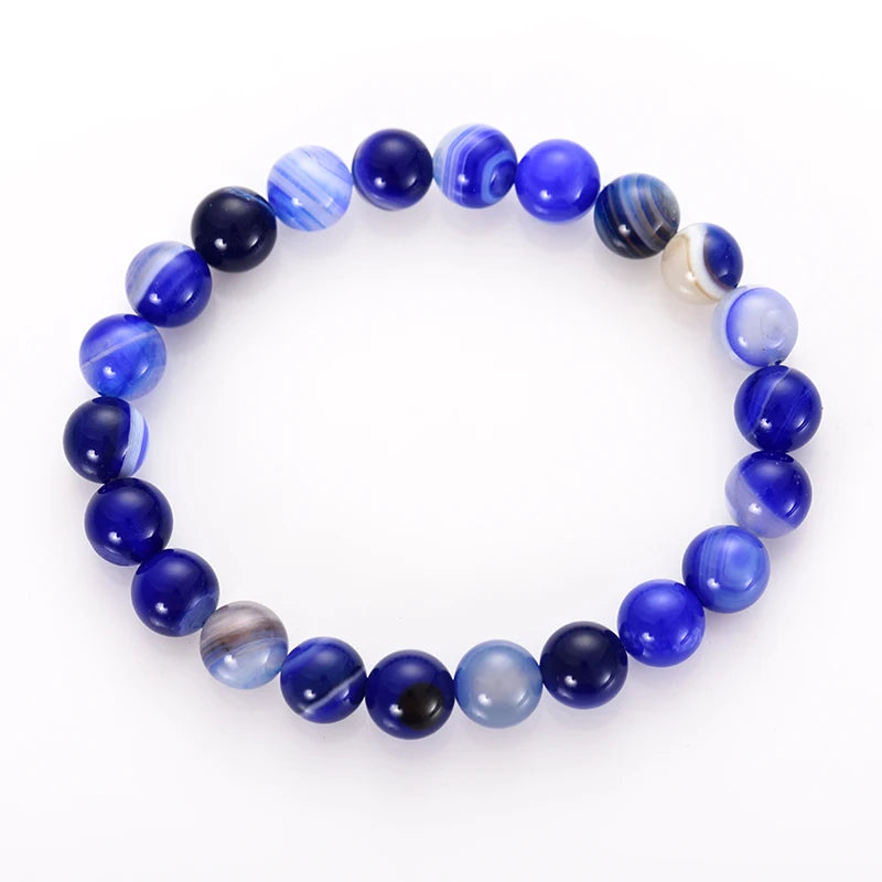 8mm Natural Blue Lace Agate Gemstone Bangles Healing Stone Beads Bracelets for Women Jewelry Pulsera Mujeres