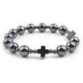 Religious Hematite Cross Beads Catholic Prayer Bracelet Cute Elastic Beaded Wristband for Gift or Anniversary