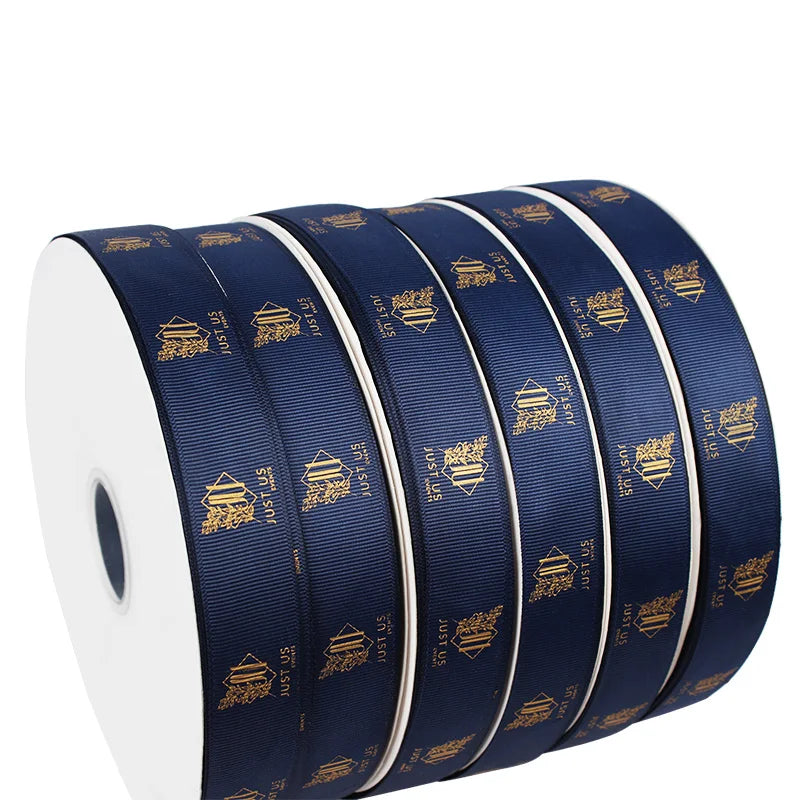 Factory Custom 3d Gold Foil Printed Blue Gross Grain Colors Grosgrain Festivals Ribbon