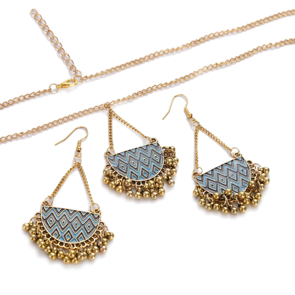 Indian Jewelry Antique Gypsy Flower Carved Drop Earrings for Women Boho Vintage Ethnic Alloy Beads Tassel Necklace for Women