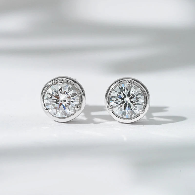 Starsgem Wholesale 18k White Gold Synthetic  Def Vs 5.2MM Round Diamond Bezel Setting1 Carat Lab Grown Diamond Stud Earrings