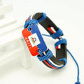 Retro Style Colorful Haitian Leather Bracelet Red Blue White Wrap Wristbands Zinc Alloy Fashionable Accessory