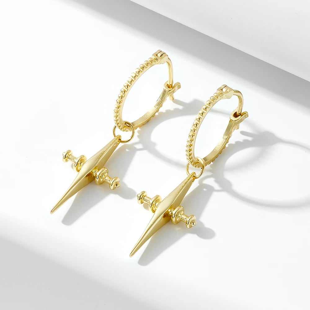 Latest Trendy 925 Silver 14K Gold Plated Simple Cross Drop Earrings for Women Wedding & Party Gift