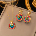 Wholesale 2023 New Arrival Trendy 18k Gold Plated Enamel Stainless Steel Necklace Earrings Jewelry Set for Women