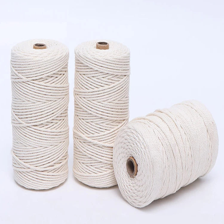 4 Ply Natural Macrame Cotton Twisted Cord 3mm 200 Meters Waterproof for Bags Garments Shoes Home Textiles