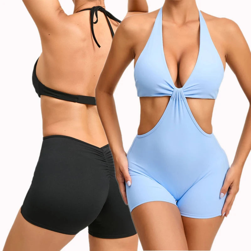 New Soild Color One Piece Jumpsuit Bodysuits Workout Sexy Breathable Jumpsuits Women Hollow Out Jumpsuit