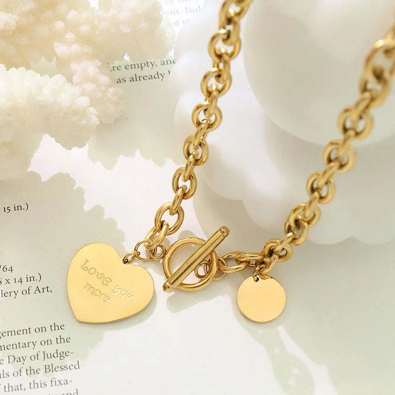 Punk Metal Heart Chain Clavicle Necklace Female Geometric Buckle Thick Chain Rock Hip Hop Silver Color Choker Necklace Gift