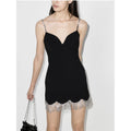 Women's Plus Size Black Korean Velvet Breathable Mini Dress Strappy Short Sleeve Fake Diamond Design Spring Special Occasions