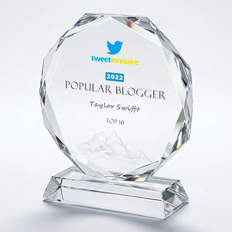 Custom Crystal Trophy Award Personalized Engraved Octagon Plaque Employee Recognition Corporate Achievement Excellence Gifts