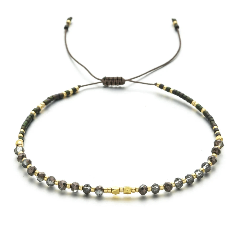 Boho Color Crystal Beaded Adjustable Friendship Bracelets Handmade Bangles Jewelry for Wedding Anniversary Party Gift