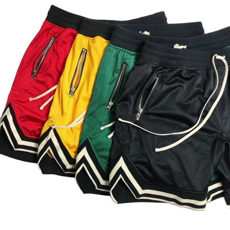 MOTE-MH118 Summer Thin Drawstring Basketball Shorts Boys Fitness Running Men Shorts Breathable Net Striped Sports Shorts LOGO