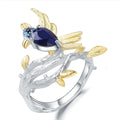 Wholesale Custom Designer S925 Jewelry Natural Gemstone Diffusion Sapphire 925 Sterling Silver Bird Tree Branch Ring