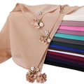High Quality Women's Solid Square Chiffon Scarf Summer Hijab Shawl with Pearl Tassels