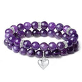 Handmade 8mm Women's Trendy Natural Amethyst Bracelet Elastic Stretch Beaded Yoga Healing Crystal Ball Pattern Jewelry