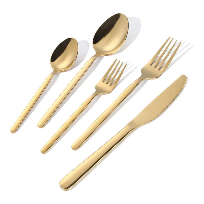 Thick Handle Flatware Set Spoons Fork Knife Stainless Steel Gold Cutlery Wholesale for Restaurant