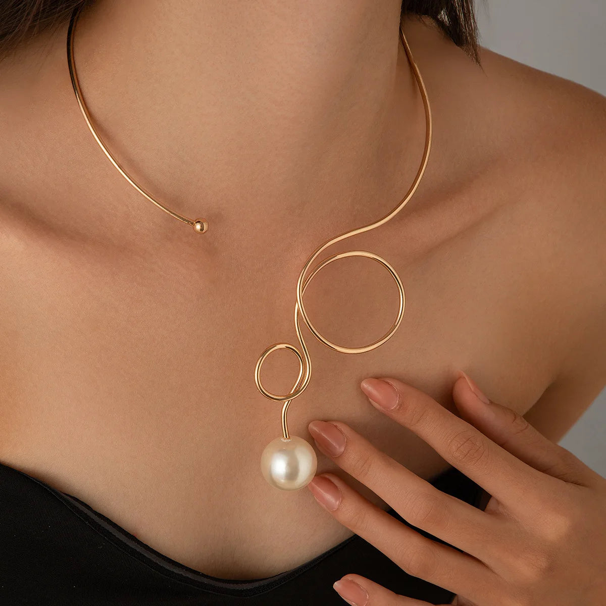 Open Circle with Imitated Pearl Ball Choker Necklace for Women Elegant Wedding Collar Torques Accessories Fashion Jewelry Gifts