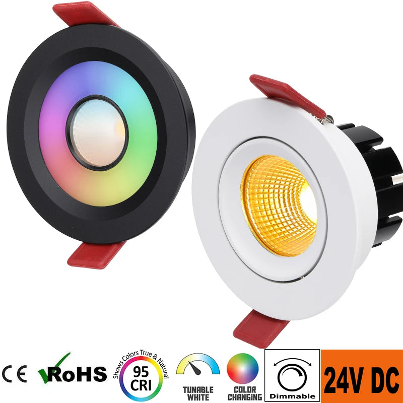 Benory 24V Loxone PWM Dimmable RGBCCT Ceiling Spot KNX GVS Dali Dt8 DMX512 Casambi Tuya Zigbee Dimmer RGBW Smart LED Downlights