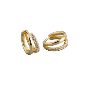 925 Sterling Silver Double Hoop Huggie Earrings Small Star Pattern Pave Gold Diamond Bridesmaid Wedding Jewelry Waterproof