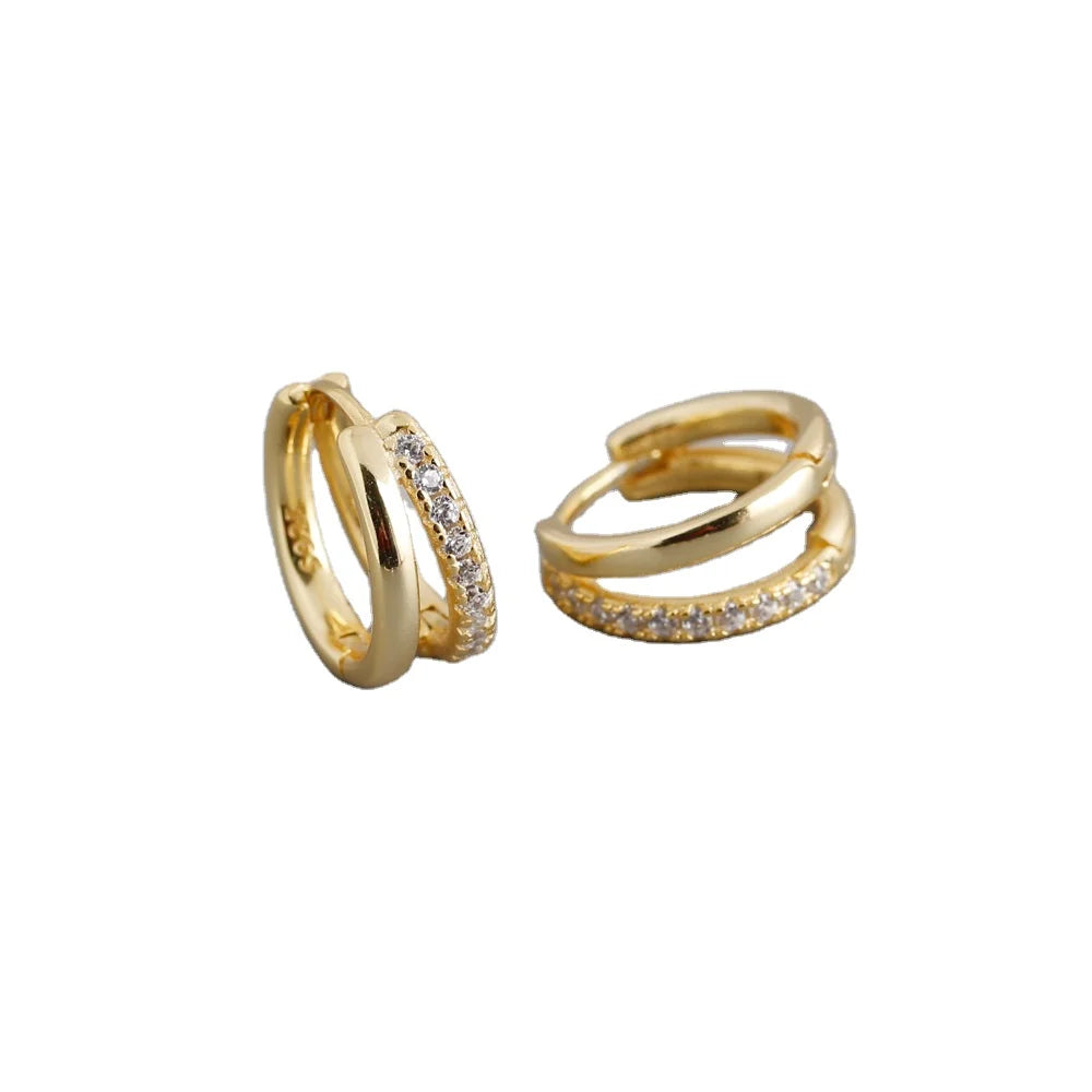 925 Sterling Silver Double Hoop Huggie Earrings Small Star Pattern Pave Gold Diamond Bridesmaid Wedding Jewelry Waterproof